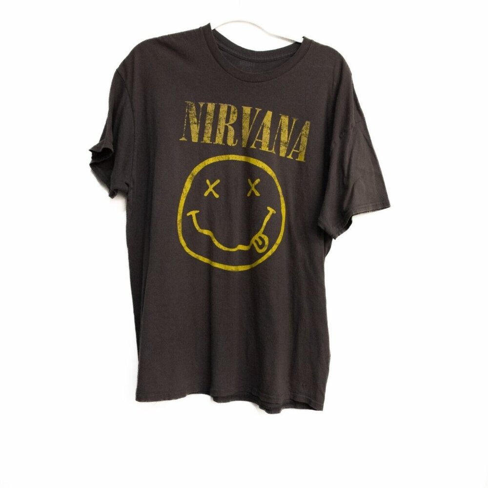 Nirvana Mens Brown Cotton T Shirt Graphic Spellout Logo Crewneck Short Sleeve XL